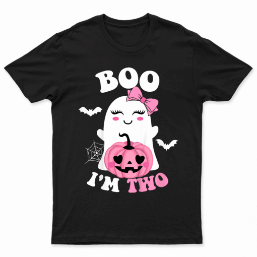 Kids Ghost Boo I'M Two Yr 2Nd Birthday Kids Halloween Groovy T Shirt