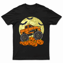Kids Monster Truck Halloween Jack O Lantern Moon Pumpkin Toddler T Shirt