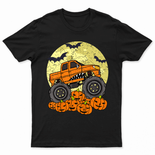 Kids Monster Truck Halloween Jack O Lantern Moon Pumpkin Toddler T Shirt