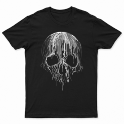 Melting Skull Black White Art Graphic Halloween Tshirt