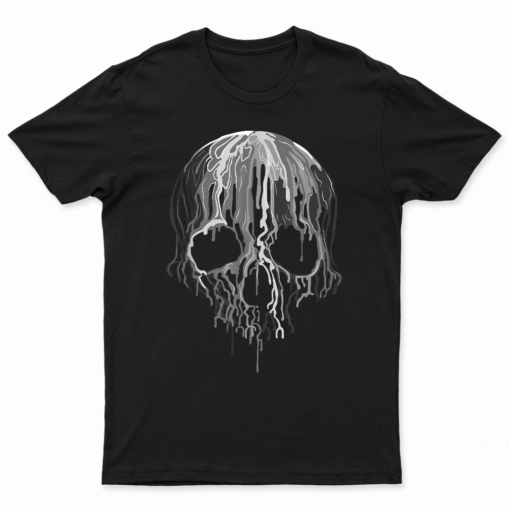Melting Skull Black White Art Graphic Halloween Tshirt