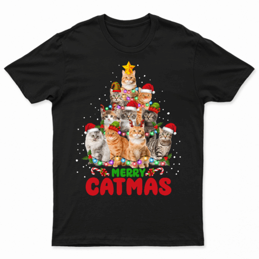 Merry Catmas Xmas Gift Men Women Kids Funny Cat Christmas T Shirt