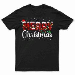 Merry Christmas Buffalo Plaid Red Santa Hat Xmas Pajamas T Shirt