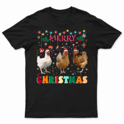 Merry Christmas Chicken Shirt Santa Hat Lights Xmas Funny T Shirt
