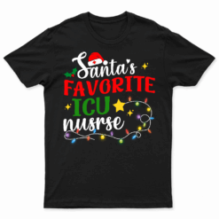 Merry Christmas Nurse Crew RN Santa'S Favorite ICU Nurse T Shirt
