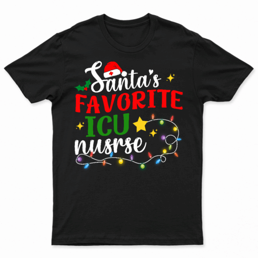 Merry Christmas Nurse Crew RN Santa'S Favorite ICU Nurse T Shirt