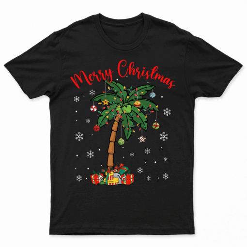Merry Christmas Palm Tree Hawaii Hawaiian Tropical Christmas T Shirt