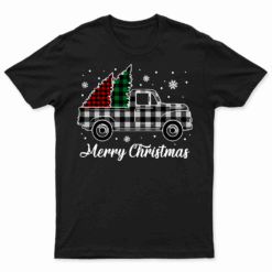 Merry Christmas Truck Tree White Buffalo Plaid Xmas Pajamas T Shirt