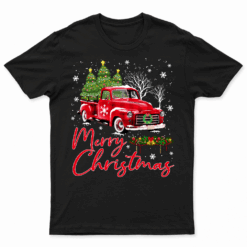 Merry Christmas Vintage Wagon Red Truck Pajama Family Party T Shirt