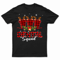 Merry Christmas Dental Squad Teeth Leopard Red Plaid Green Plaid T Shirt