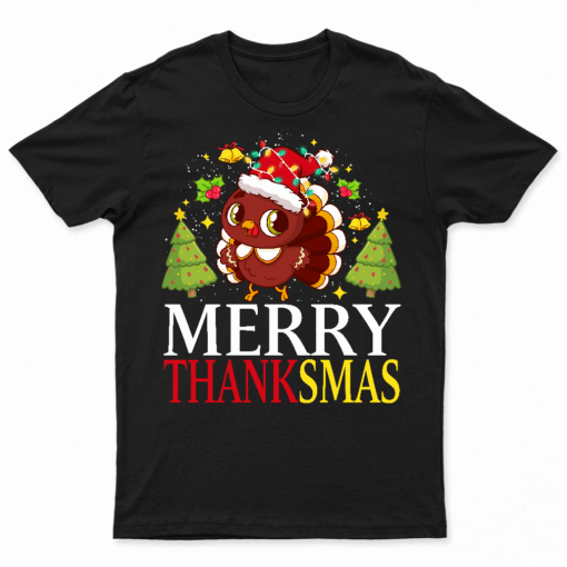 Merry Thanksmas Happy Thanksgiving Santa Turkey T Shirt