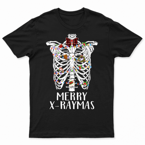Merry X Raymas Skeleton Rib Cage Radiology Christmas Gift T Shirt