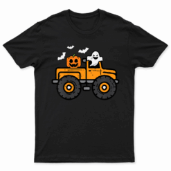 Monster Truck Ghost Pumpkin Halloween Costume Toddler Boys T Shirt