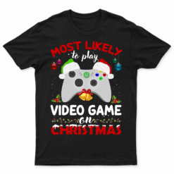 Most Likely To Play Video Games On Christmas Xmas Lights T Shirt