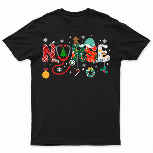 Nurse Christmas Nursing Stethoscope Xmas Scrub Top Women T Shirt