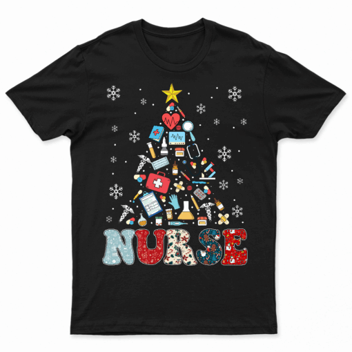 Nurse Christmas Tree Stethoscope RN LPN Scrub Nursing Xmas T Shirt