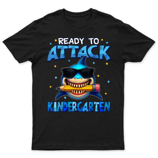 Ready To Attack Kindergarten Shark First Day Of School Boys T Shirt