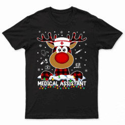 Red Plaid Medical Assistant Nurse Reindeer Christmas Pajama T Shirt