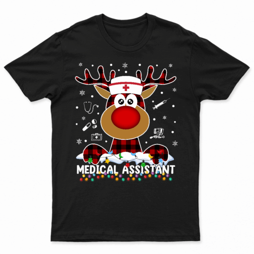 Red Plaid Medical Assistant Nurse Reindeer Christmas Pajama T Shirt