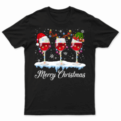 Red Wine Glass Santa Hat Xmas Funny Christmas For Men Women T Shirt