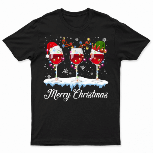 Red Wine Glass Santa Hat Xmas Funny Christmas For Men Women T Shirt