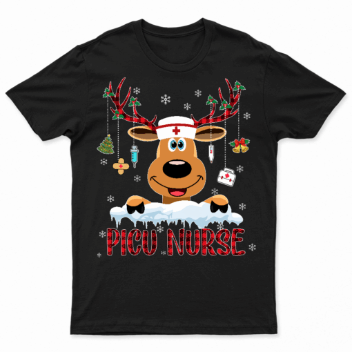 Reindeer Christmas Nurse Stethoscope PICU Nurse Christmas T Shirts