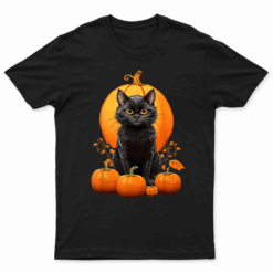 Retro Black Cat Halloween Pumpkin Costume For Women Men Kids T Shirt
