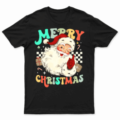 Retro Groovy Merry Christmas Funny Pink Santa Xmas T Shirt