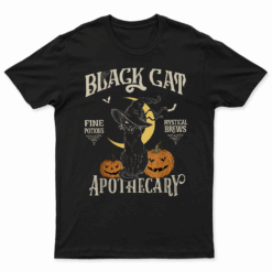 Retro Scary Halloween Costume Black Cat Salem Apothecary T Shirt
