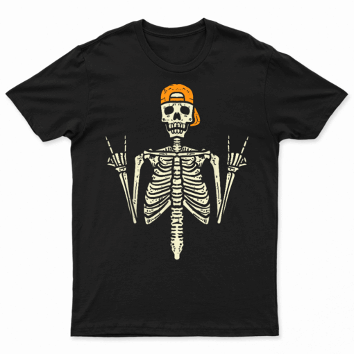 Rocker Skeleton Cap Skater Cool Halloween Punk Rock Men Boys T Shirt