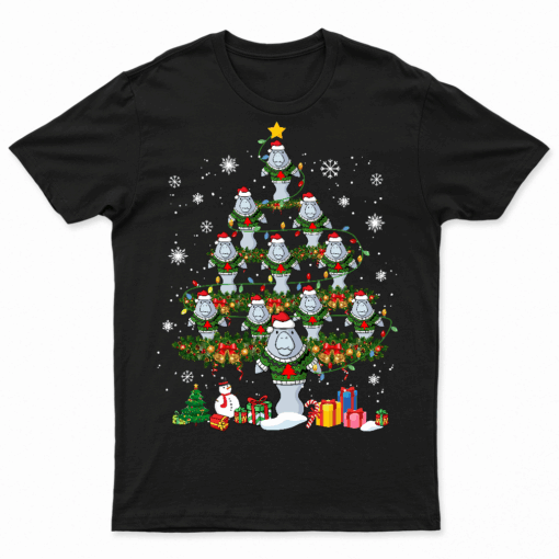 Santa  Reindeer Manatee Xmas Tree Xmas Light Manatee T Shirt