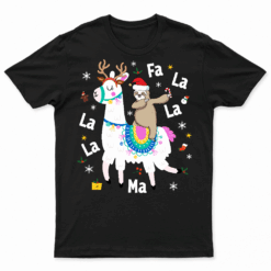 Santa Sloth Riding Llama Reindeer Christmas T Shirt
