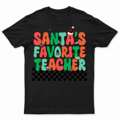 Santas Favorite Teacher Retro Groovy Christmas Xmas Women T Shirt