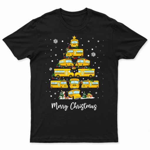 School Bus Christmas Tree Lights Funny Bus Driver Xmas Pjs T Shirt