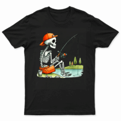 Skeleton Fishing Halloween Costume Funny Fishing Boys Kids T Shirt