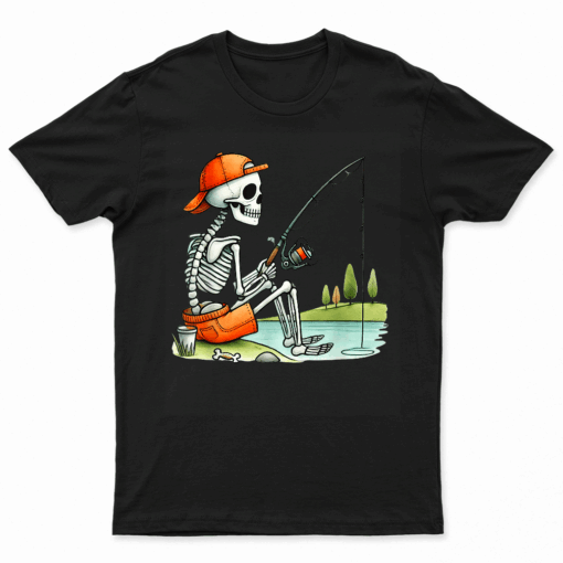 Skeleton Fishing Halloween Costume Funny Fishing Boys Kids T Shirt