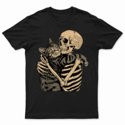 Skeleton Hugging Cat Halloween Cat Lover Cat Mom Dad T Shirt