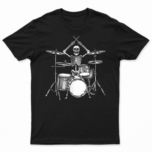 Skeleton Percussionist Drummer Halloween Rock  Roll Music T Shirt