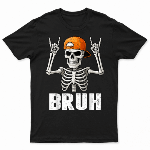 Skeleton Rock On Bruh Halloween For Mens Boys Kids Toddlers T Shirt