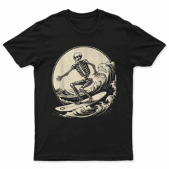 Skeleton Surfer Vintage Big Wave Surfing Funny Halloween T Shirt