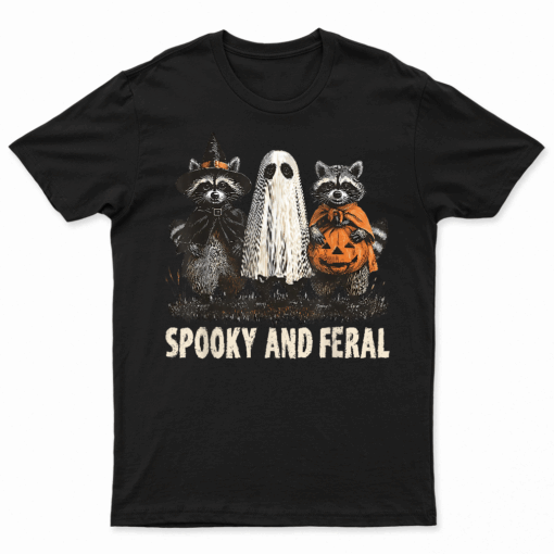 Spooky And Feral Halloween Cute Ghost Raccoon Trick Or Treat T Shirt