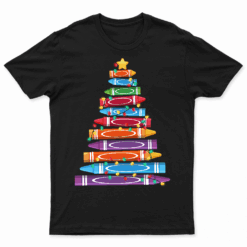 Teacher Christmas Tshirt Crayon Tree Light Gifts Student T Shirt