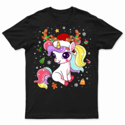Unicorn Christmas Pajama Shirt Unicorn Santa Hat Lights