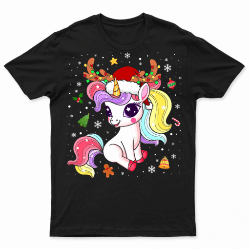 Unicorn Christmas Pajama Shirt Unicorn Santa Hat Lights