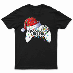 Video Game Controller Christmas Santa Hat Gamer Boys T Shirt