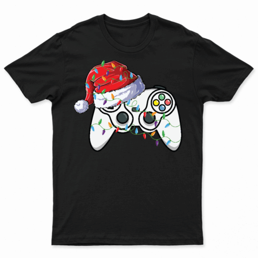 Video Game Controller Christmas Santa Hat Gamer Boys T Shirt
