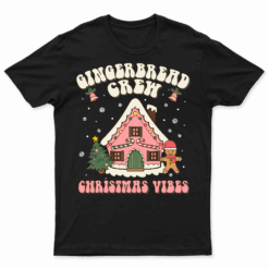 Vintage Groovy Christmas Pink Gingerbread House Baking Crew T Shirt