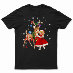Vintage Pin Up Little Girl Reindeer Retro 1950s Christmas T Shirt