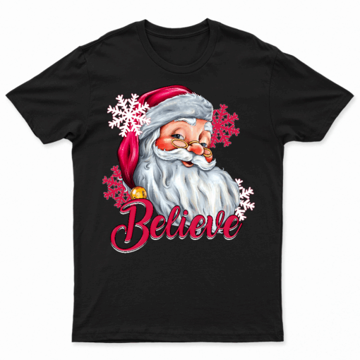 Vintage Snow And Santa Claus Merry Christmas Believe Christ T Shirt