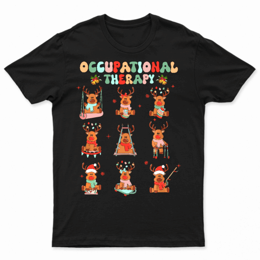 Women Retro Occupational Therapy Christmas Reindeers OT OTA